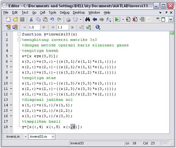 Matrix pada MATLAB adalah: Jenis, Ukuran dan Manipulasi Indeks